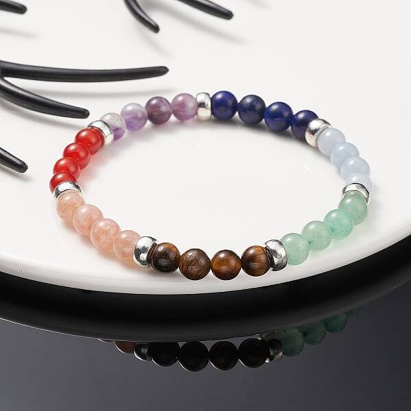 Natural Mixed Gemstone Round Beaded Stretch Bracelets