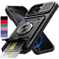 Shockproof Phone Case with Card Holder, 1 Count 360° Rotatable Ring Kickstand Phone Case, Phone Accessories for iPhone 16 Pr...