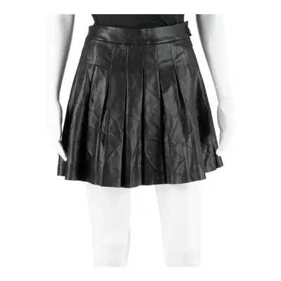 FB SISTER Short Pleated Skirt Black Faux Leather Womens S