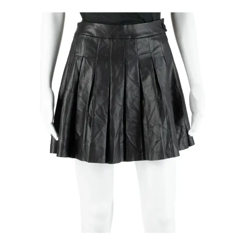 FB SISTER Short Pleated Skirt Black Faux Leather Womens S
