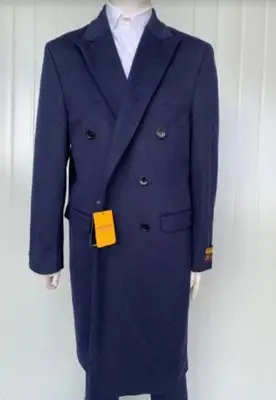 Mens Overcoat -Mens Long Wool Topcoats- Topcoat For Men-Mens Cashmere Blend Blue Full length Overcoat
