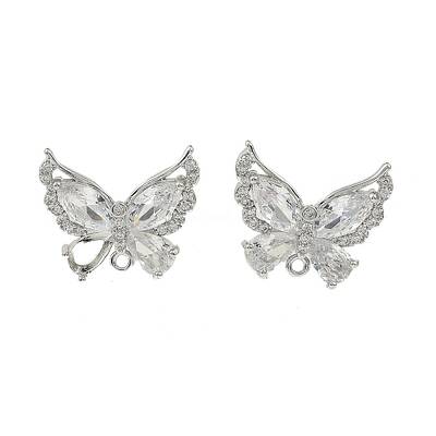 Brass Micro Pave Clear Cubic Zirconia Stud Earring Findings