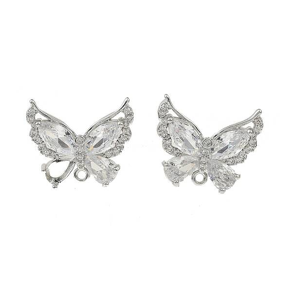 Brass Micro Pave Clear Cubic Zirconia Stud Earring Findings