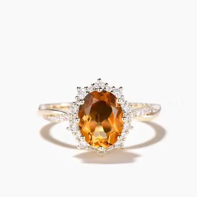 Twisted Ring 1.5CT Oval Cut Natural Citrine Diamond Halo Engagement Ring