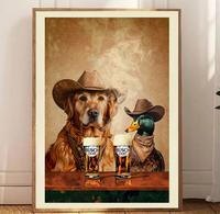 Dogs Cowboy light one up and Drink Beer Print, Dogs Neutral Aesthetic Vintage Art, Funky Western Art Wall Art, Unique Gift fo...