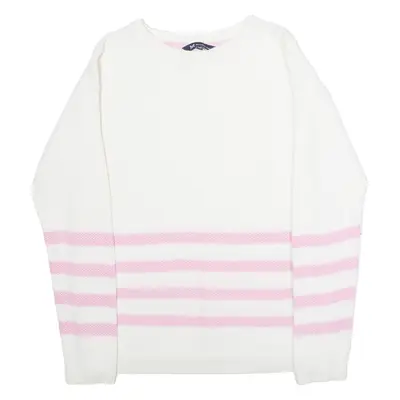 CREW CLOTHING Womens Patterned Jumper White Striped Crew Neck Tight Knit UK 14