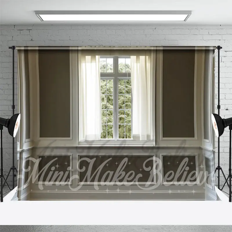 Elegant Curtain Window Gypsum Line Brown Backdrop - Aperturee