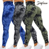 Women's 3-Color High-Waisted Seamless Yoga Leggings–Butt-Lifting Tummy Control Tie-Dye Cropped Workout Pants with Ruched Sc...