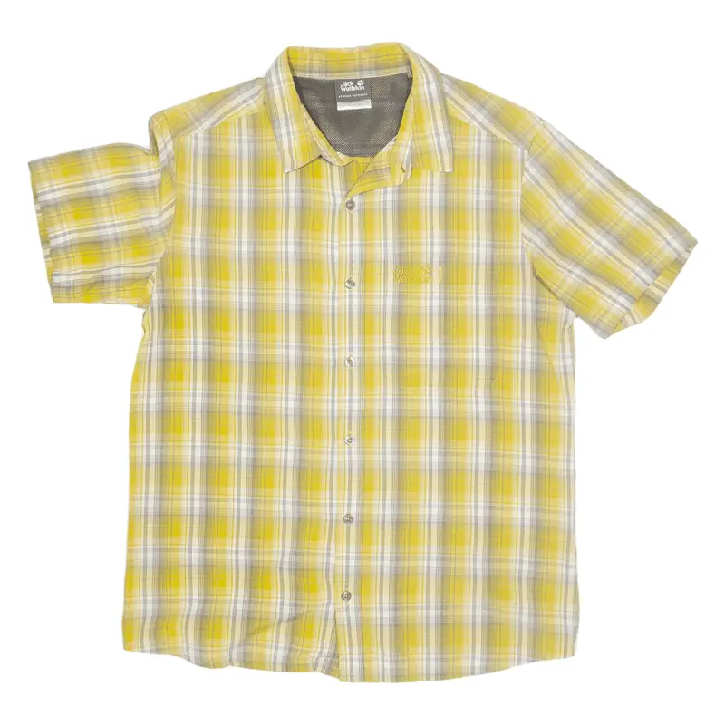 JACK WOLFSKIN Shirt Yellow Check Short Sleeve Mens S