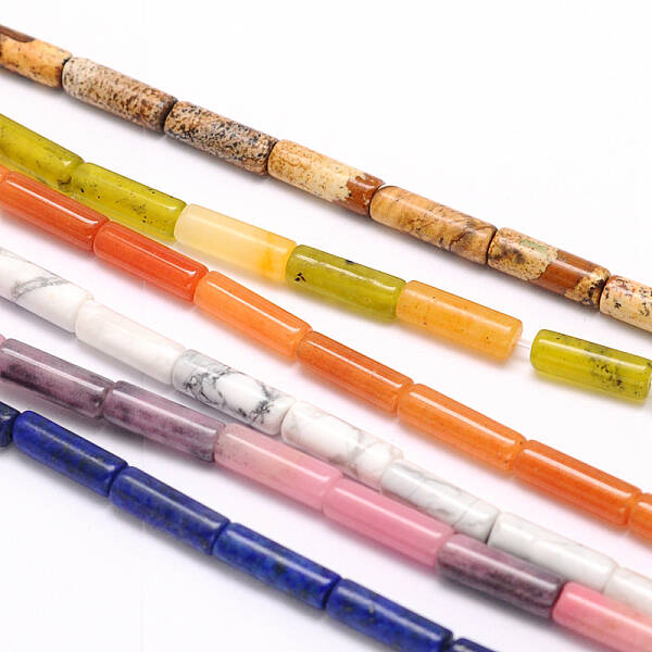 Natural & Synthetic Mixed Stone Column Bead Strands