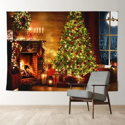 Aperturee Dim Fireplace Tree Light Moon Christmas Backdrop