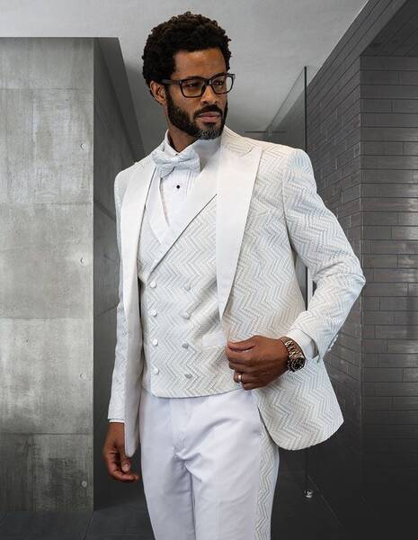 Men's 3-Piece Unique Fashion Statement Suit Textured Zigzag Pattern