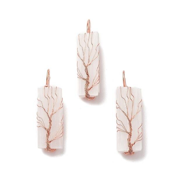 Copper Wire Wrapped Natural Selenite Big Pendants