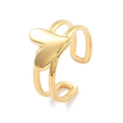 304 Stainless Steel Heart Open Cuff Rings for Women