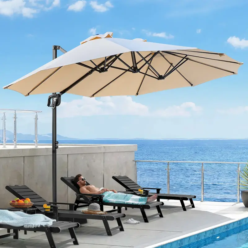 【Adjustable Tilt & Double-Sided】ONBRILL 13/10FT Cantilever Patio Umbrella with Base Included, Heavy Duty Large Outdoor Um...