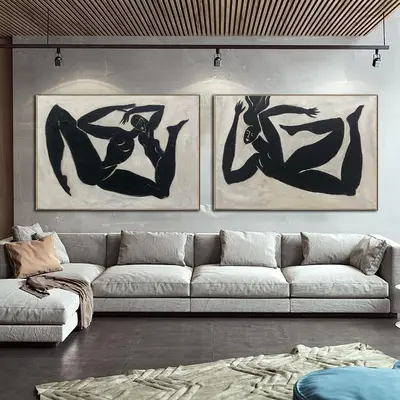 Set Of 2 Paintings Greek Runners Art Figurative Oil Painting Black and White Painting on Canvas Modern Fine Art Original Wall...