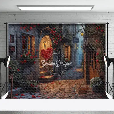 Red Rose Retro Street Valentines Day Photo Backdrop - Aperturee