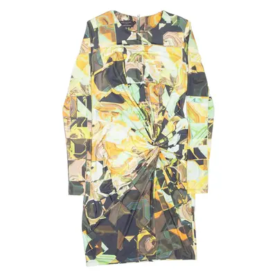 TED BAKER Ruched Bodycon Dress Orange Geometric Long Sleeve Short Womens UK 8