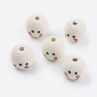 Natural Wood Printed European Beads