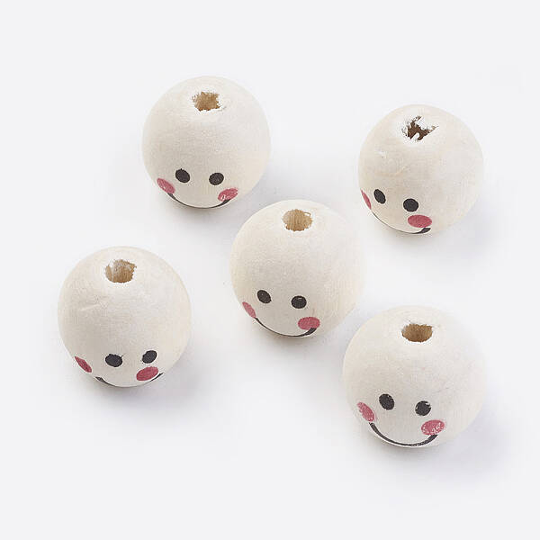 Natural Wood Printed European Beads