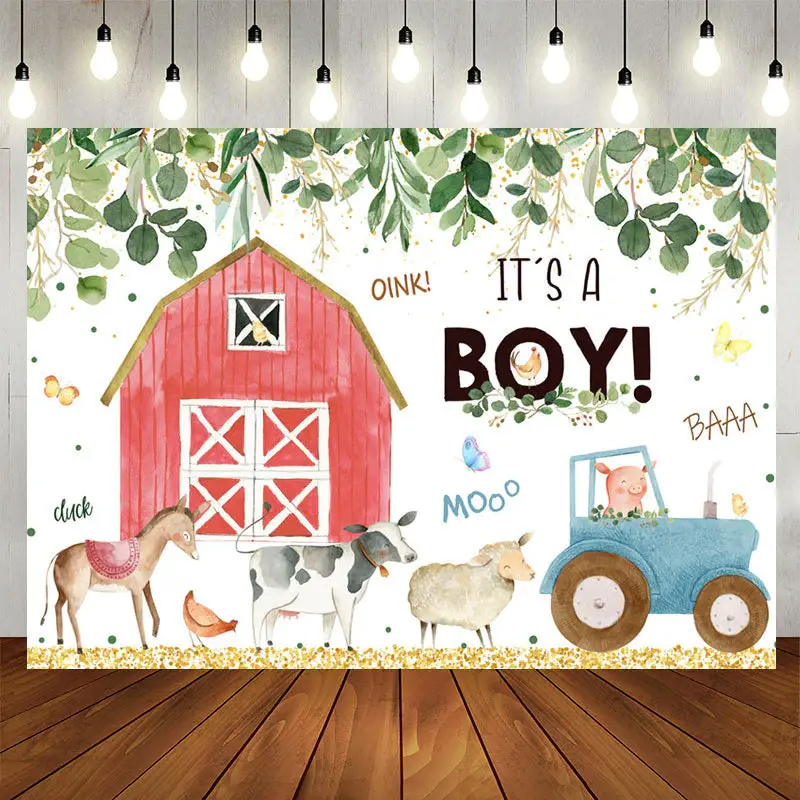 Aperturee Green Leaf Farm House Animal Baby Shower Backdrop