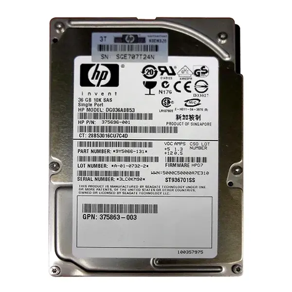 DG036A8B53 HP 36GB 3Gb/s SAS 10000 2.5-Inch Hard Drive