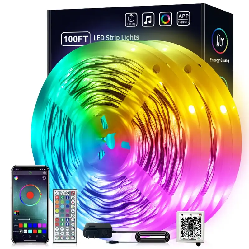 led light strip 200FT 100FT 50FT smart light strip with APP control and flexible DIY design, suitable for bedroom and living ...