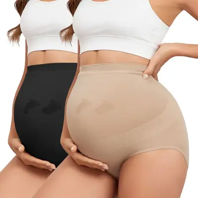 2 Pack Maternity Underwear Seamless for Women Maternity Panties Over Bump High Waisted Pregnancy Briefs Belly Support