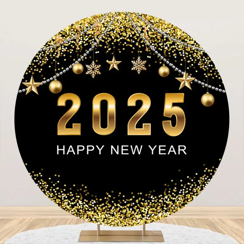 Aperturee Gold Dots Ornaments New Year Party Round Backdrop