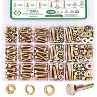 FOLIV 566Pcs Heavy Duty Bolts and Nuts Assortment Kit, Grade 8 Hex Screws Bolts Nuts Kit, 1/4-20 5/16-18 3/8-16, 15 Common Si...