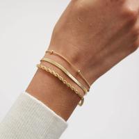 Three layered Dainty Bracelets for Women, 14k Gold Plated Layered Charms Bracelet Herringbone Satellite Beads Box Rope Serpen...
