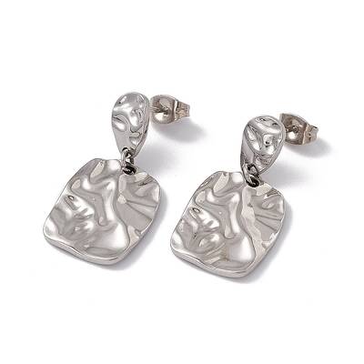 Non-Tarnish 304 Stainless Steel Twist Rectangle Dangle Stud Earrings for Women