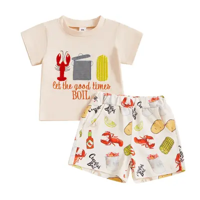 2PCS Summer Outfit Toddler Baby Boy Crawfish Short Sleeve T-Shirt Shorts Set Infant Boy Clothes Set