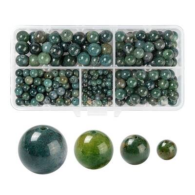 340Pcs 4 Style Natural Moss Agate Beads