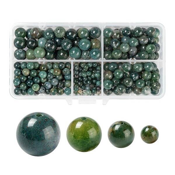 340Pcs 4 Style Natural Moss Agate Beads