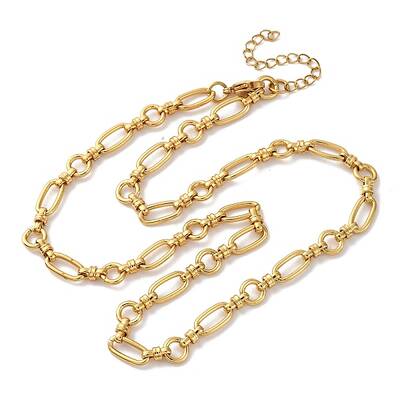 Ion Plating(IP) 304 Stainless Steel Oval & Ring Link Chain Necklaces for Women