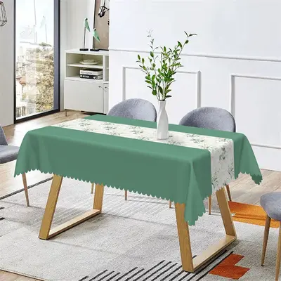 Stone Green Modern Spring Leaves Rectangle Tablecloth - Aperturee