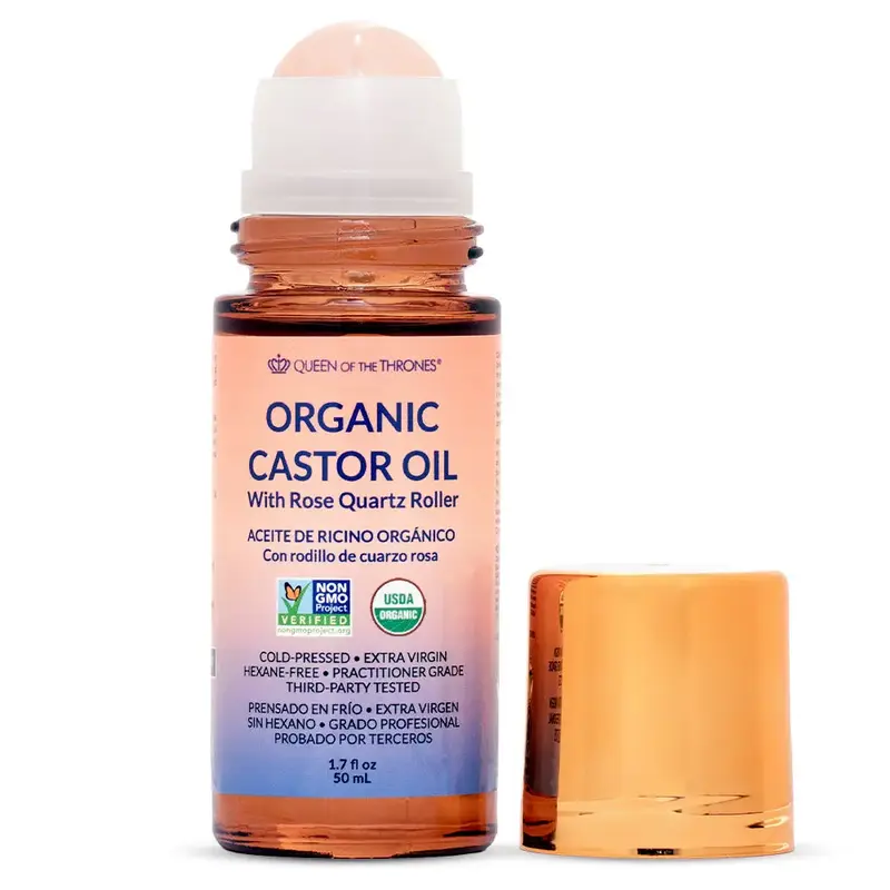 Organic Golden Castor Oil Roll-On with Rose Quartz 1.7oz