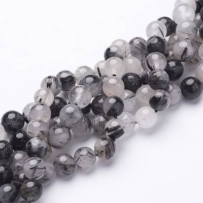 Natural Black Rutilated Quartz Beads Strands