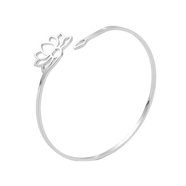 Non-Tarnish Hollow Out Lotus 304 Stainless Steel Open Cuff Bangles for Women