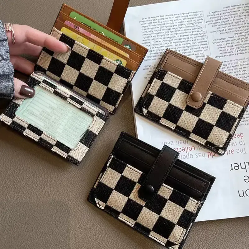 Women's Fashion Colorblock Plaid Short Wallet - Casual Canvas & PU Leather Zipper Card Holder With Snap Closure Leather Linin...