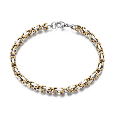 Ion Plating(IP) Two Tone 201 Stainless Steel Byzantine Chain Bracelets
