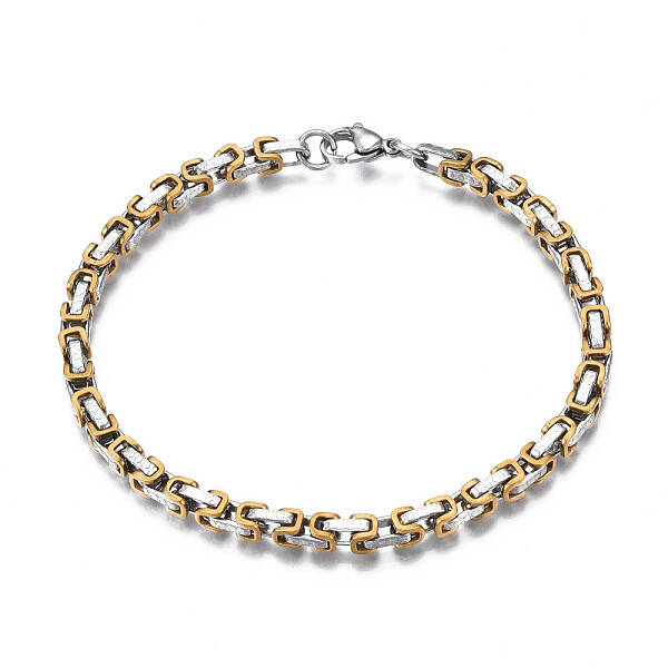 Ion Plating(IP) Two Tone 201 Stainless Steel Byzantine Chain Bracelets