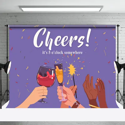 Purple Cheers Its 5 Oclock Somewhere Party Backdrop - Aperturee