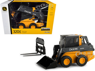 John Deere 320E Wheeled Skid Steer with Fork and Bucket Work Tools \