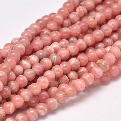 Round Natural Rhodochrosite Bead Strands