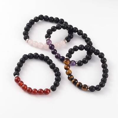 Natural Lava Rock Beaded Stretch Bracelets