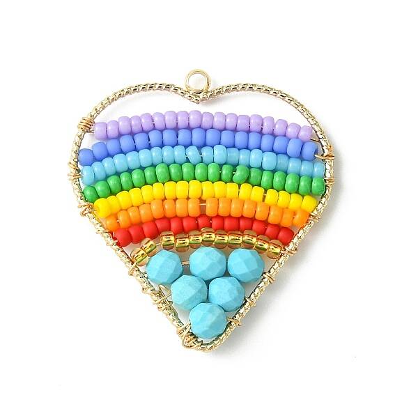 Dyed Natural Magnesite & Glass Seed Beaded Pendants
