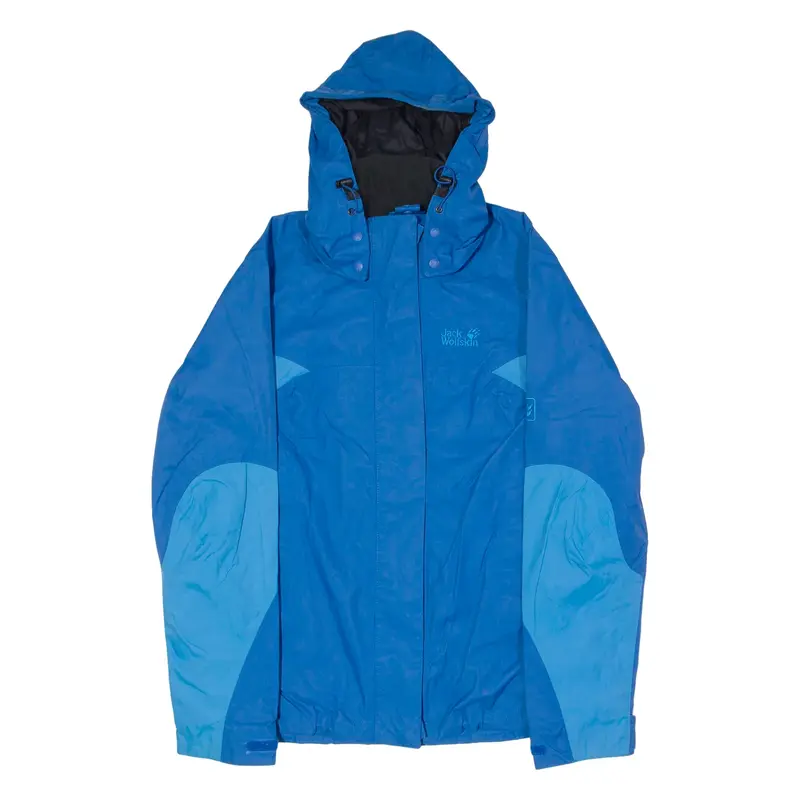 JACK WOLFSKIN Womens Rain Jacket Blue Hooded Colourblock M