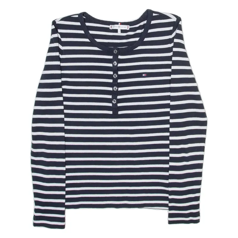 TOMMY HILFIGER Mens T-Shirt Blue Long Sleeve Button Neck S